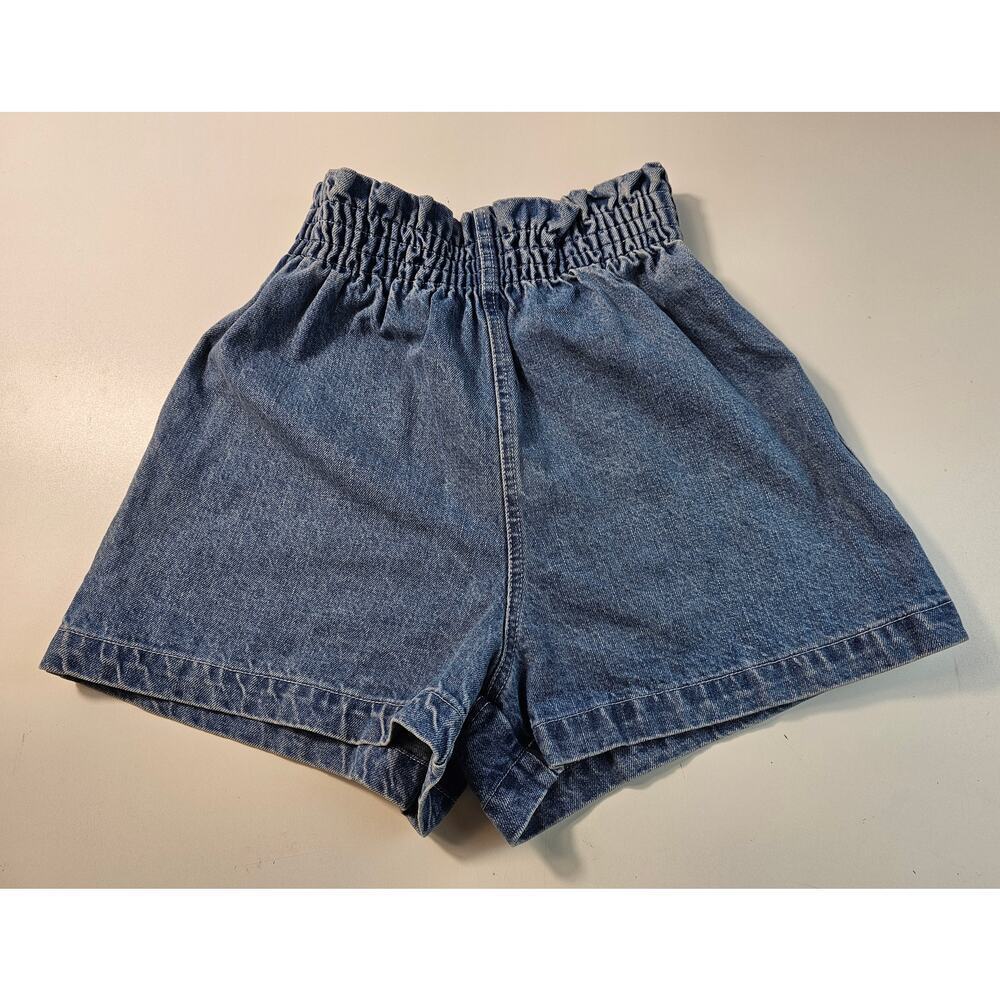 Vestique sz small vintage ruched stretch elastic Waist pull on Denim shorts EUC